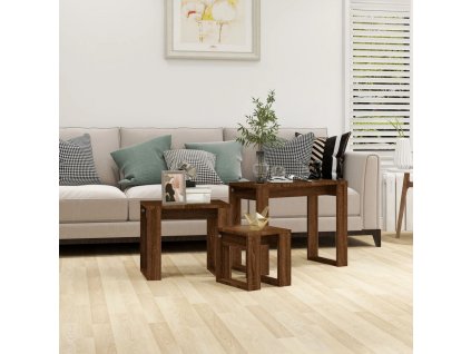 Hnízdové stolky 3 ks hnědý dub kompozitní dřevo