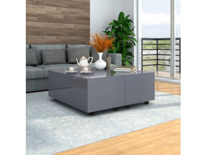 Konferenční stolek šedý s vysokým leskem 100 x 100 x 35 cm