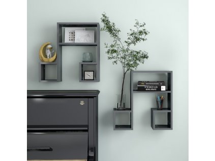 Nástěnné police 2 ks šedé lesklé 50x15x50 cm kompozitní dřevo