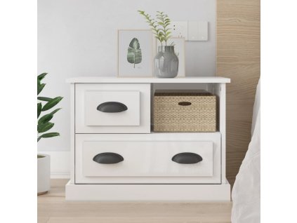 Noční stolek bílý s vysokým leskem 60 x 39 x 45 cm