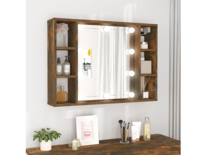 Zrcadlová skříňka s LED kouřový dub 76 x 15 x 55 cm