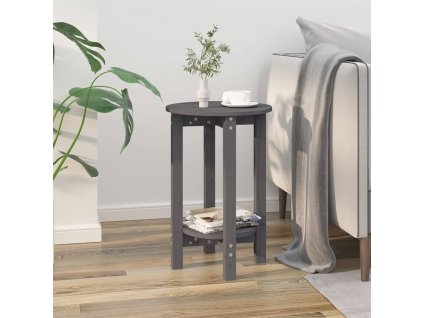 Konferenční stolek šedý Ø 40 x 60 cm masivní borové dřevo