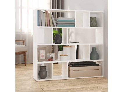 Knihovna / dělicí stěna bílá s vysokým leskem 105 x 24 x 102 cm