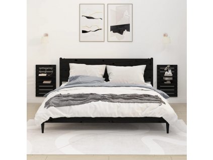 Nástěnné poličky k posteli 2 ks černé masivní borové dřevo