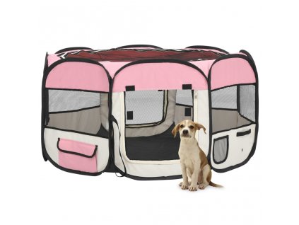 Skládací ohrádka pro psy s taškou růžová 125 x 125 x 61 cm