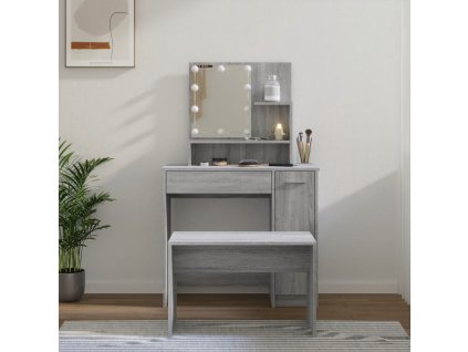 Toaletní stolek sada s LED šedý sonoma kompozitní dřevo