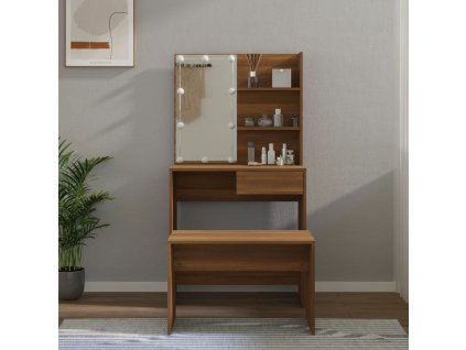 Toaletní stolek sada s LED hnědý dub kompozitní dřevo