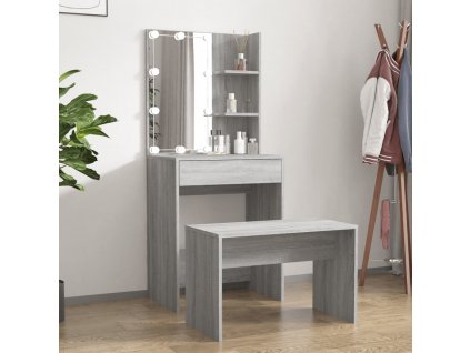 Toaletní stolek sada s LED šedý sonoma kompozitní dřevo