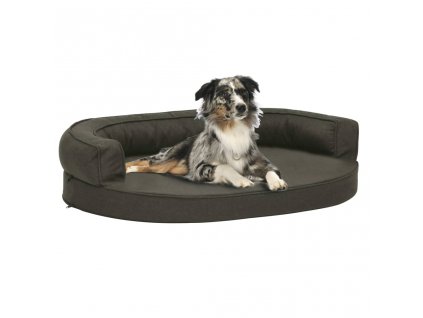 Ergonomický pelíšek pro psy 75 x 53 cm lněný vzhled tmavě šedý