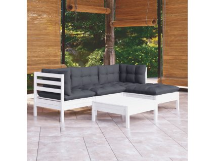 5dílná zahradní sedací souprava s poduškami bílá borovice