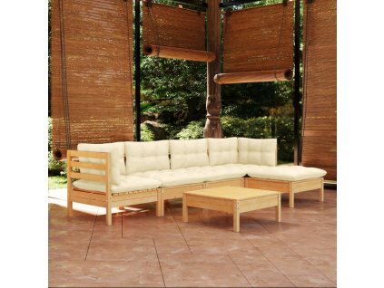 6dílná zahradní sedací souprava s krémovými poduškami borovice