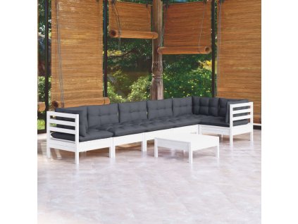 7dílná zahradní sedací souprava s poduškami bílá borovice