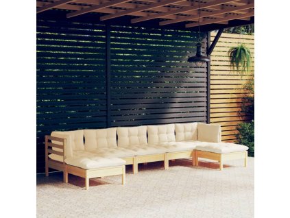 7dílná zahradní sedací souprava s krémovými poduškami borovice