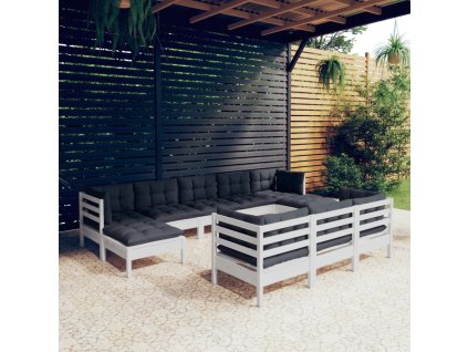 10dílná zahradní sedací souprava podušky bílá masivní borovice
