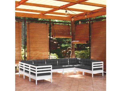 9dílná zahradní sedací souprava s poduškami bílá borovice