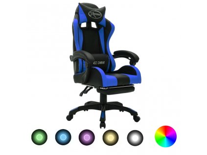 Herní židle s RGB LED podsvícením modro-černá faux kůže