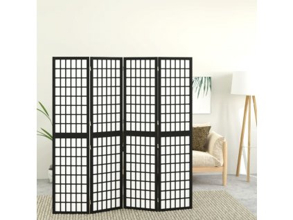 Skládací 4dílný paraván v japonském stylu 160 x 170 cm černý