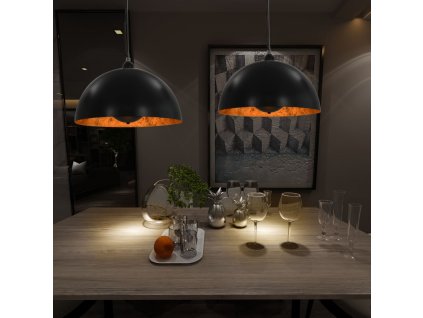 Stropní svítidla 2 ks černo-zlatá polokulová 40 cm E27