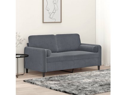 2místná pohovka s polštáři tmavě šedá 140 cm samet