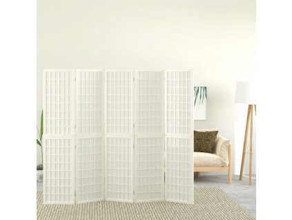 Skládací 5dílný paraván v japonském stylu 200 x 170 cm bílý