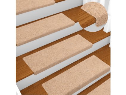 Schodové rohože samolepicí 15 ks 65 x 21 x 4 cm krémové s obdélníkovým okrajem