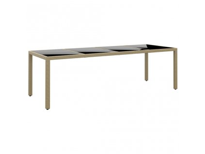 Zahradní stůl se skleněnou deskou béžový polyratan