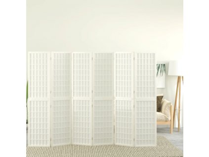 Skládací 6dílný paraván v japonském stylu 240 x 170 cm bílý