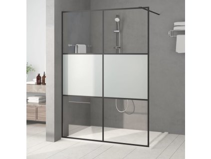 Sprchová zástěna walk-in černá 140x195 cm napůl mléčné ESG sklo