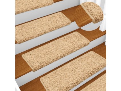 Schodové rohože 15 ks 65 x 21 x 4 cm krémové s obdélníkovým okrajem