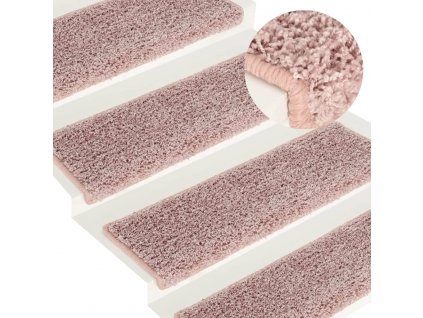 Schodové rohože 15 ks 65 x 21 x 4 cm světle růžové s obdélníkovým okrajem
