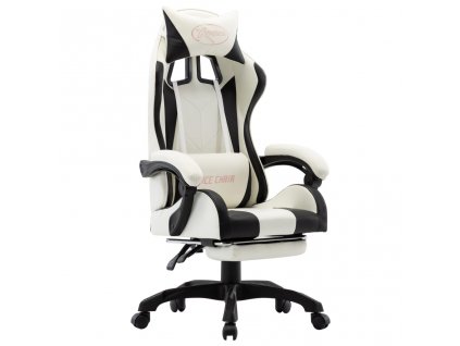 Herní židle s podnožkou černobílá umělá kůže