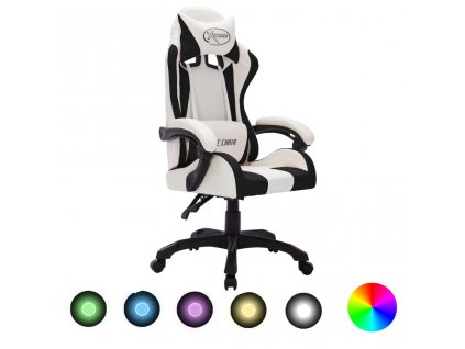 Herní židle s RGB LED podsvícením bíločerná umělá kůže