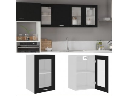 Závěsná skleněná skříňka "Lyon" černá 40 x 31 x 60 cm, dřevěné