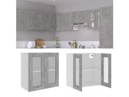 Závěsná skleněná skříňka "Lyon" betonově šedá 60 x 31 x 60 cm, dřevěné