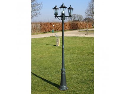 Zahradní lampa vysoká 3 ramena 215 cm tmavě zelená/černá hliník