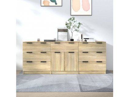 3dílný příborník dub sonoma kompozitní dřevo