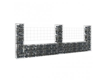 Gabionový koš ve tvaru U se 3 sloupky železo 260 x 20 x 100 cm