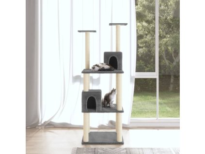 Škrabadlo pro kočky se sisalovými sloupky tmavě šedé 141 cm