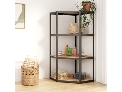 4patrový rohový regál antracitový ocel a kompozitní dřevo