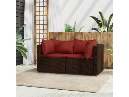 Zahradní rohové pohovky s poduškami 2 ks hnědé polyratan