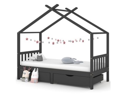 Rám dětské postele se zásuvkami tmavě šedý borovice 90 x 200 cm