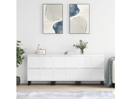 Příborníky 3 ks bílé s vysokým leskem kompozitní dřevo