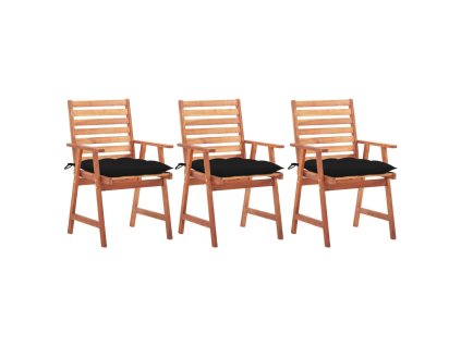 Zahradní jídelní židle s poduškami 3 ks masivní akáciové dřevo