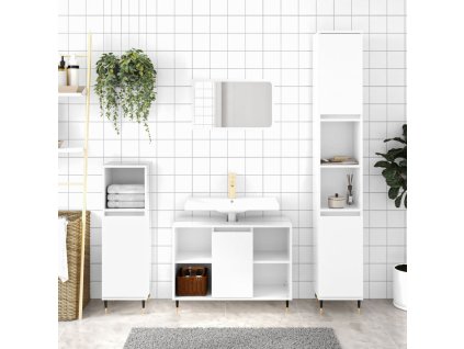 Koupelnová skříňka lesklá bílá 30x30x100 cm kompozitní dřevo