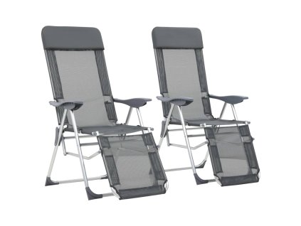 Skládací kempingové židle s podnožkami 2 ks šedé textilen