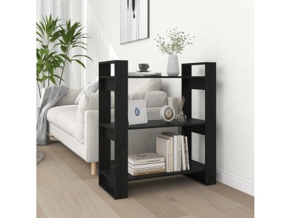 Knihovna / dělicí stěna černá 80 x 35 x 91 cm masivní borovice