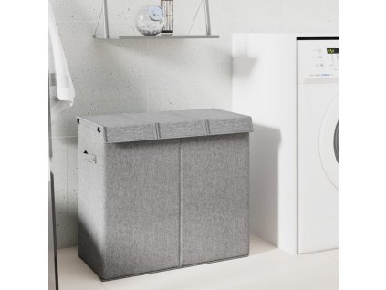 Skládací koš na prádlo šedý 64,5x34,5x59 cm umělá lněná tkanina