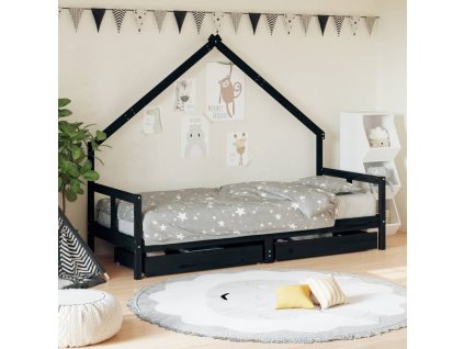 Dětská postel se zásuvkami černá 80x200 cm masivní borové dřevo