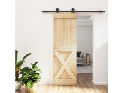 Posuvné dveře s kováním 70 x 210 cm masivní borové dřevo