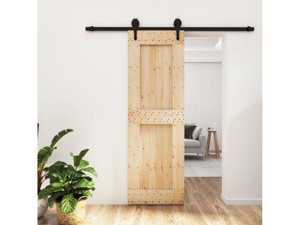 Posuvné dveře s kováním 70 x 210 cm masivní borové dřevo